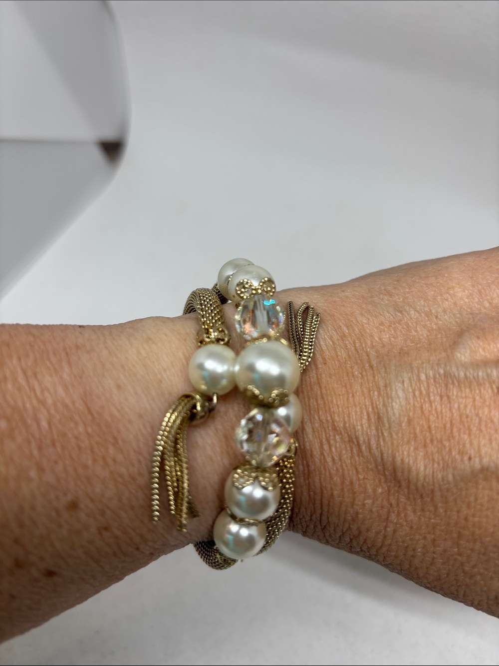 Gold-Tone Pearl and Crystal Wrap Bracelet